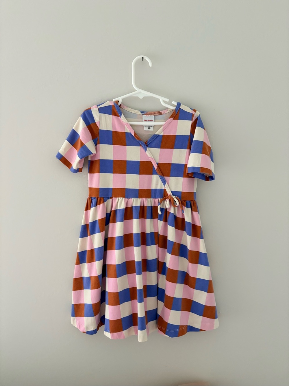 Hanna Andersson Pink Blue Brown Check Wrap Dress
